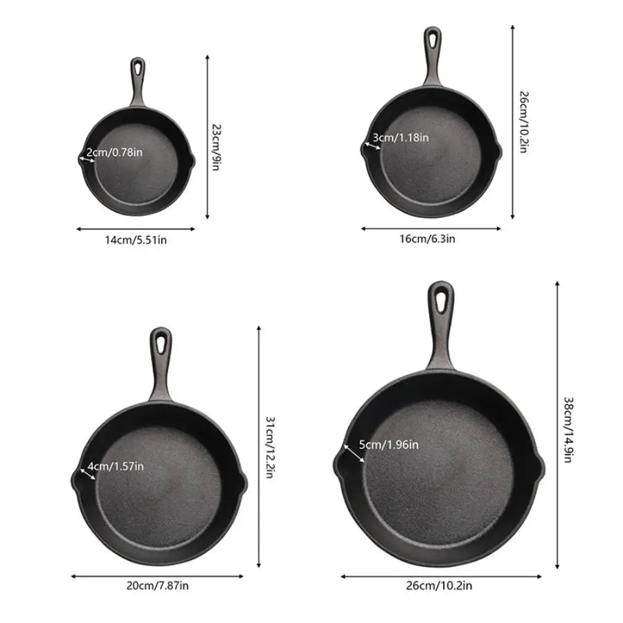 Hign-concerned Cast Iron Skillet Set Without Coating 3 4Pcs