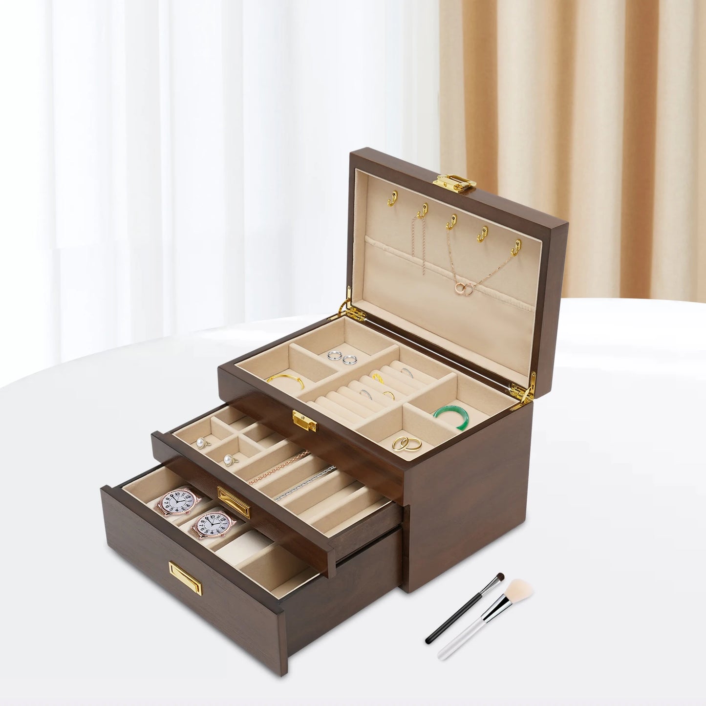 Sichuan Wood Jewelry Display Case and Watch Organizer