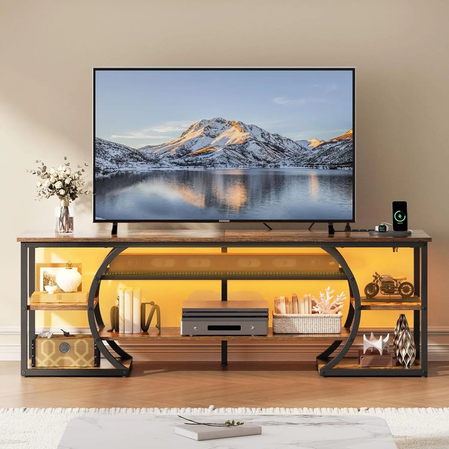 DWVO Rustic TV Stand With Storage Cabinet For Living Room