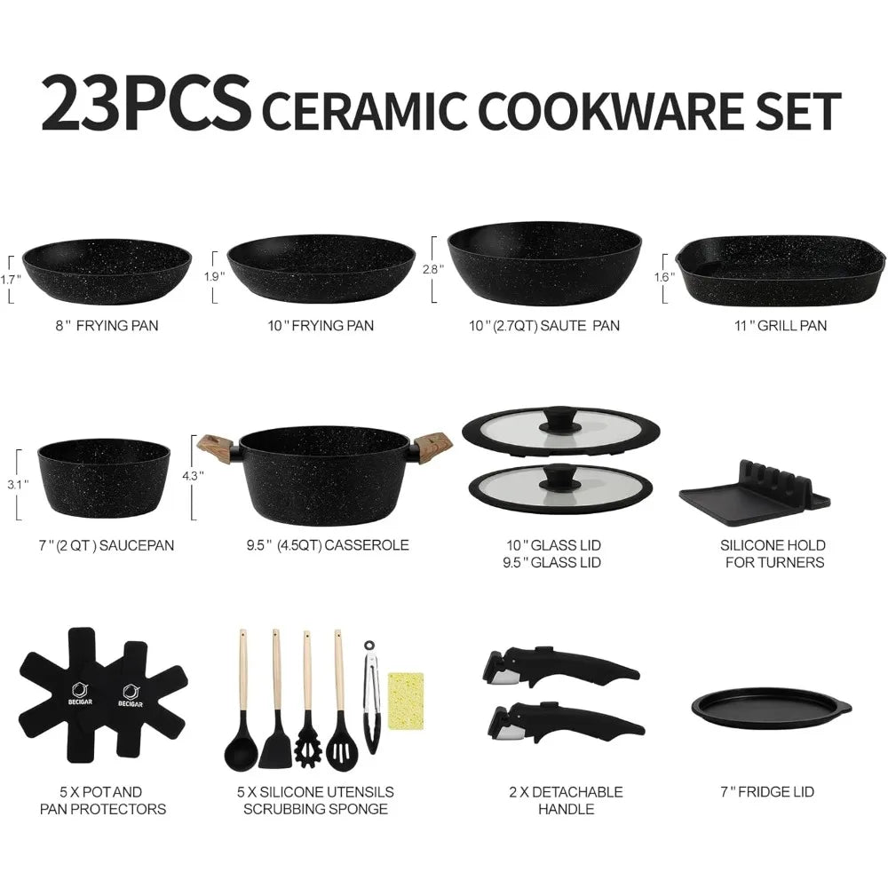 Iosn Ceramic Pots and Pans Set with Detachable Handles