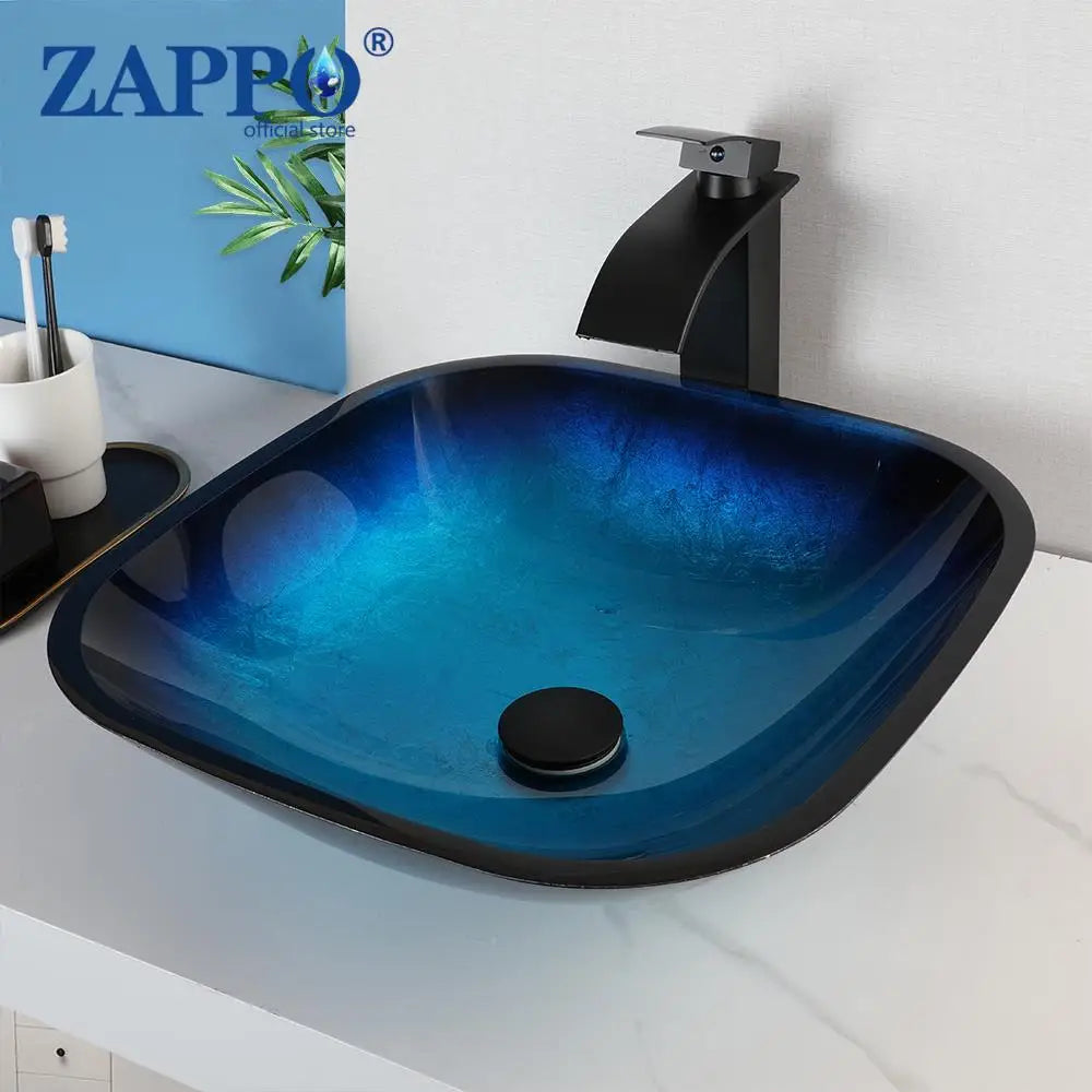 Torayvino Glass Bathroom Vessel Sink With Waterfall Faucet