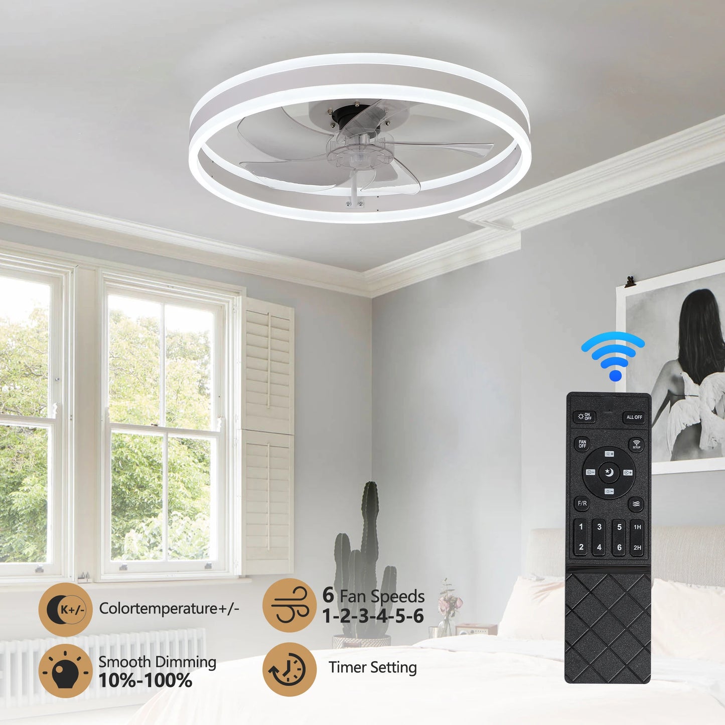 ARLGSITE Modern LED Ceiling Fan Light With Remote Control