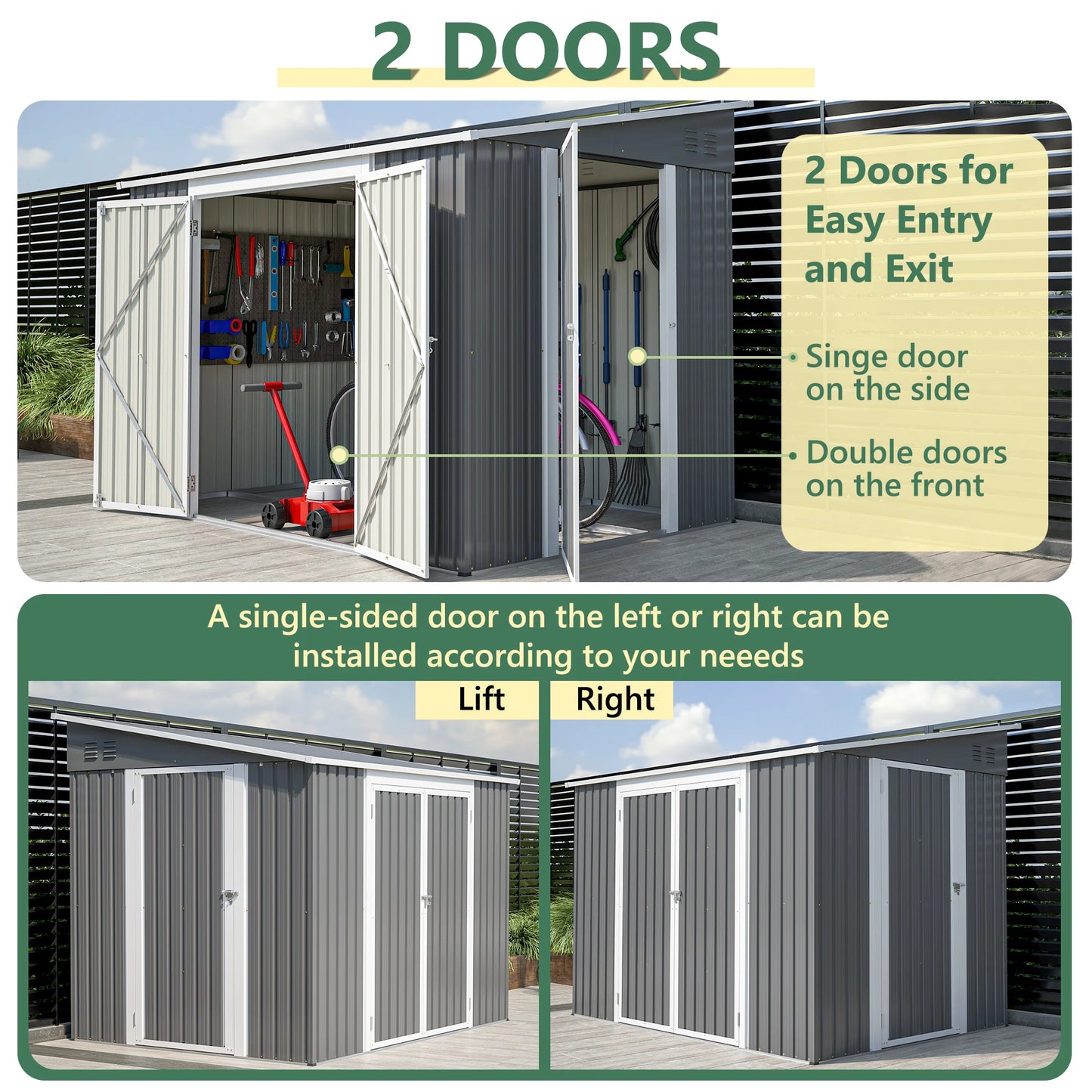 LZBEITEM Metal Outdoor Storage Shed With Two Lockable Doors