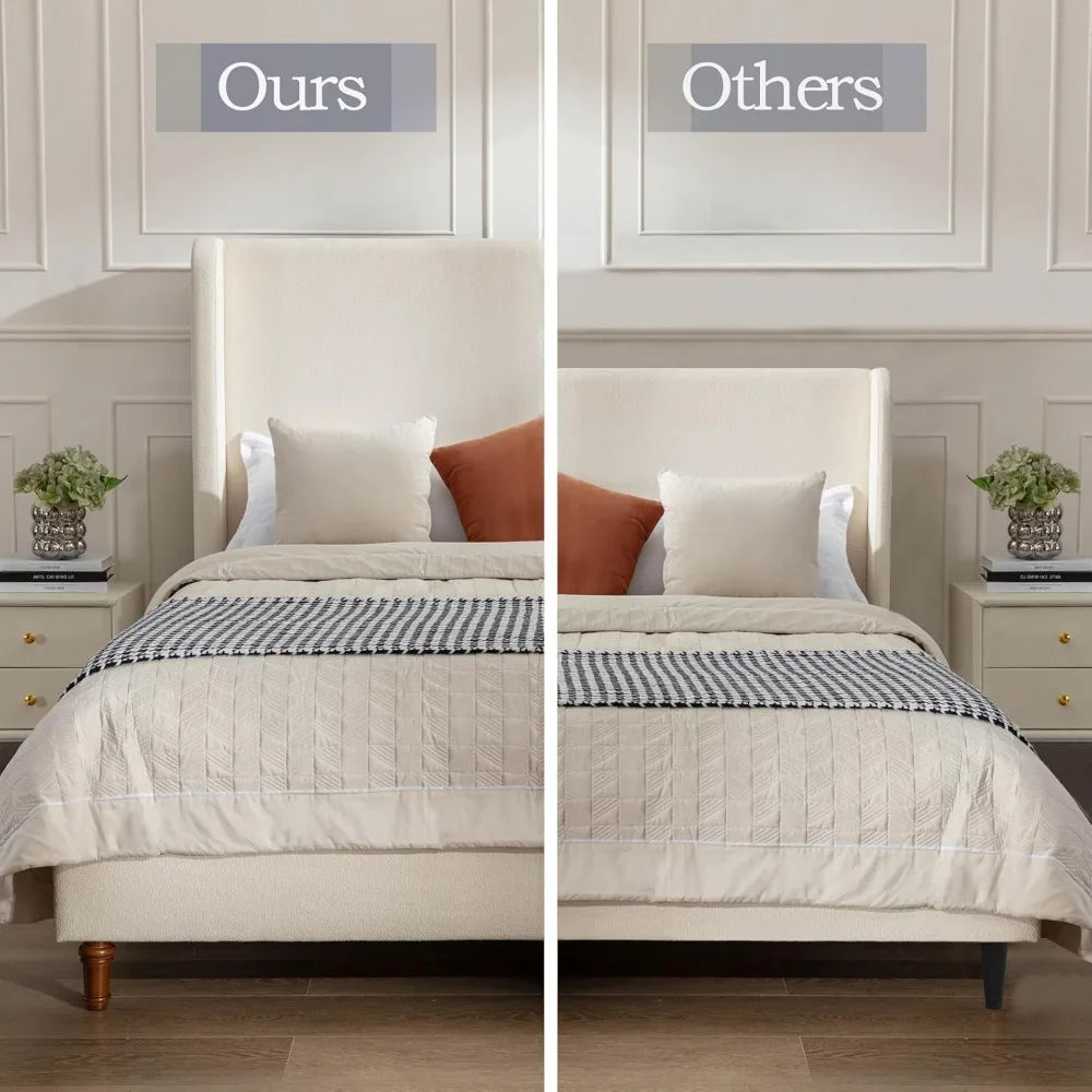 Angduo Wingback Headboard Upholstered Platform Bed Frame With BoucleFabric Squeak-Resistant