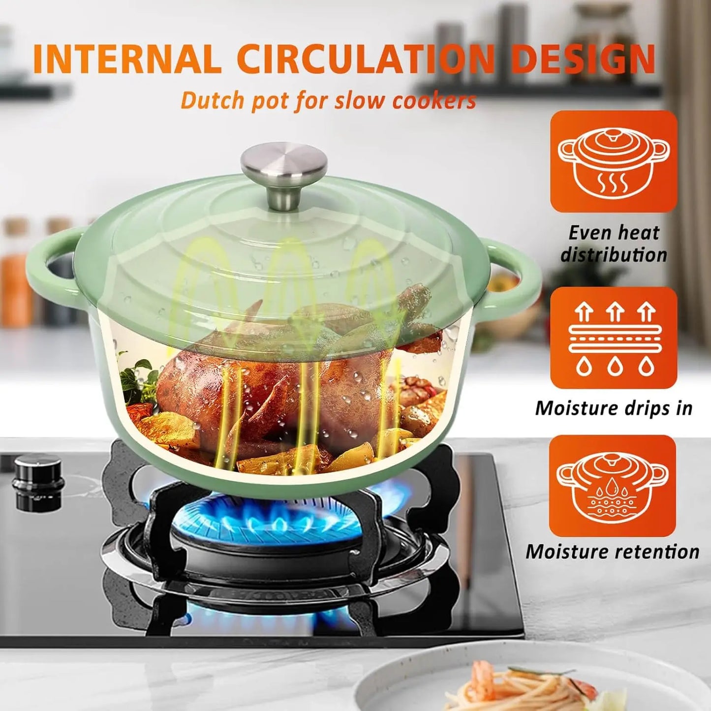 LIEI Cast Iron Cookware Set 7 Piece Enamel Dutch Oven