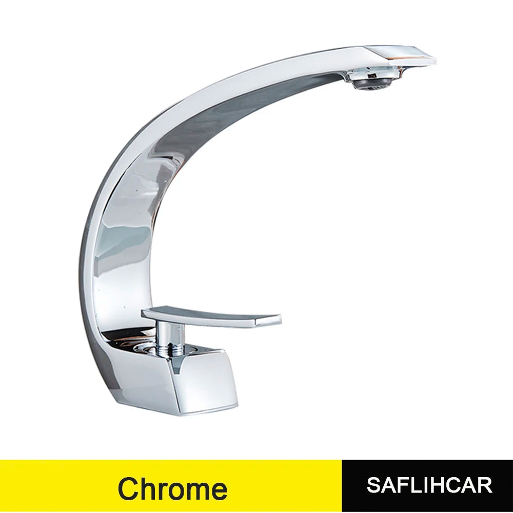 SAFLIHCAR Polished Golden Bathroom Faucet Hot Cold Mixer
