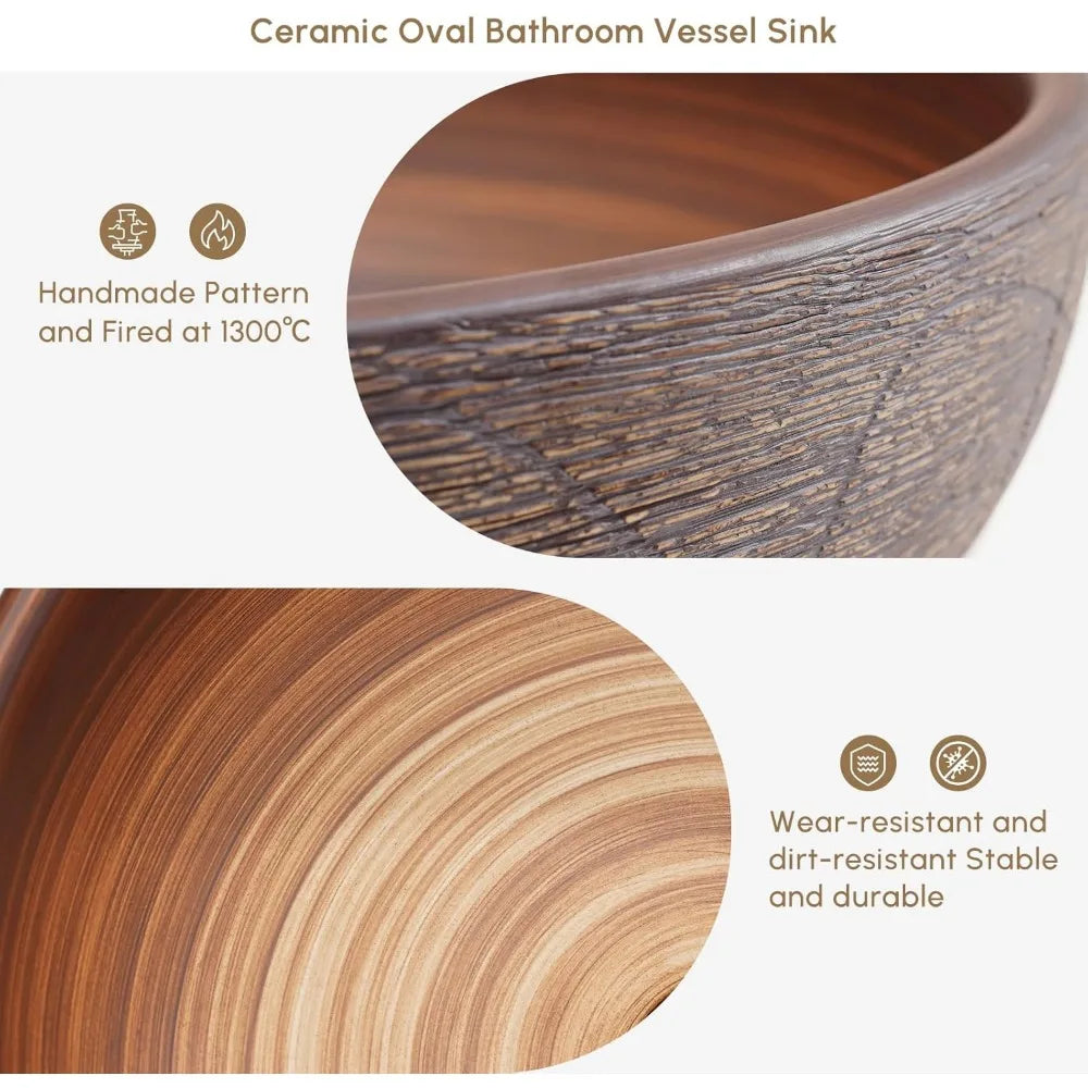 Oval Ceramic Vessel Sink Bathroom Vanity Basin Retro Style