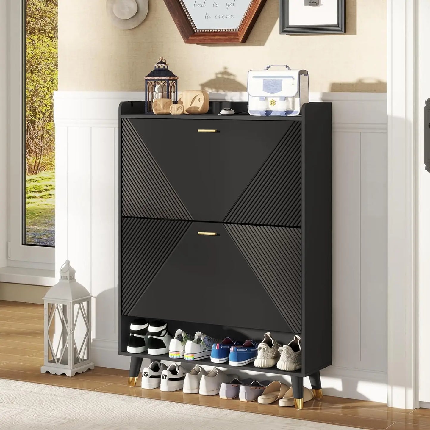 General Use Shoe Cabinet Freestanding Rack With Two Drawers