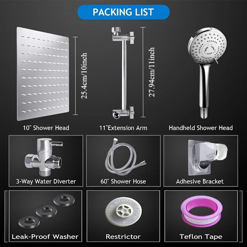 12 Inch Rain Shower Head Handheld Three Mode Shower Combo