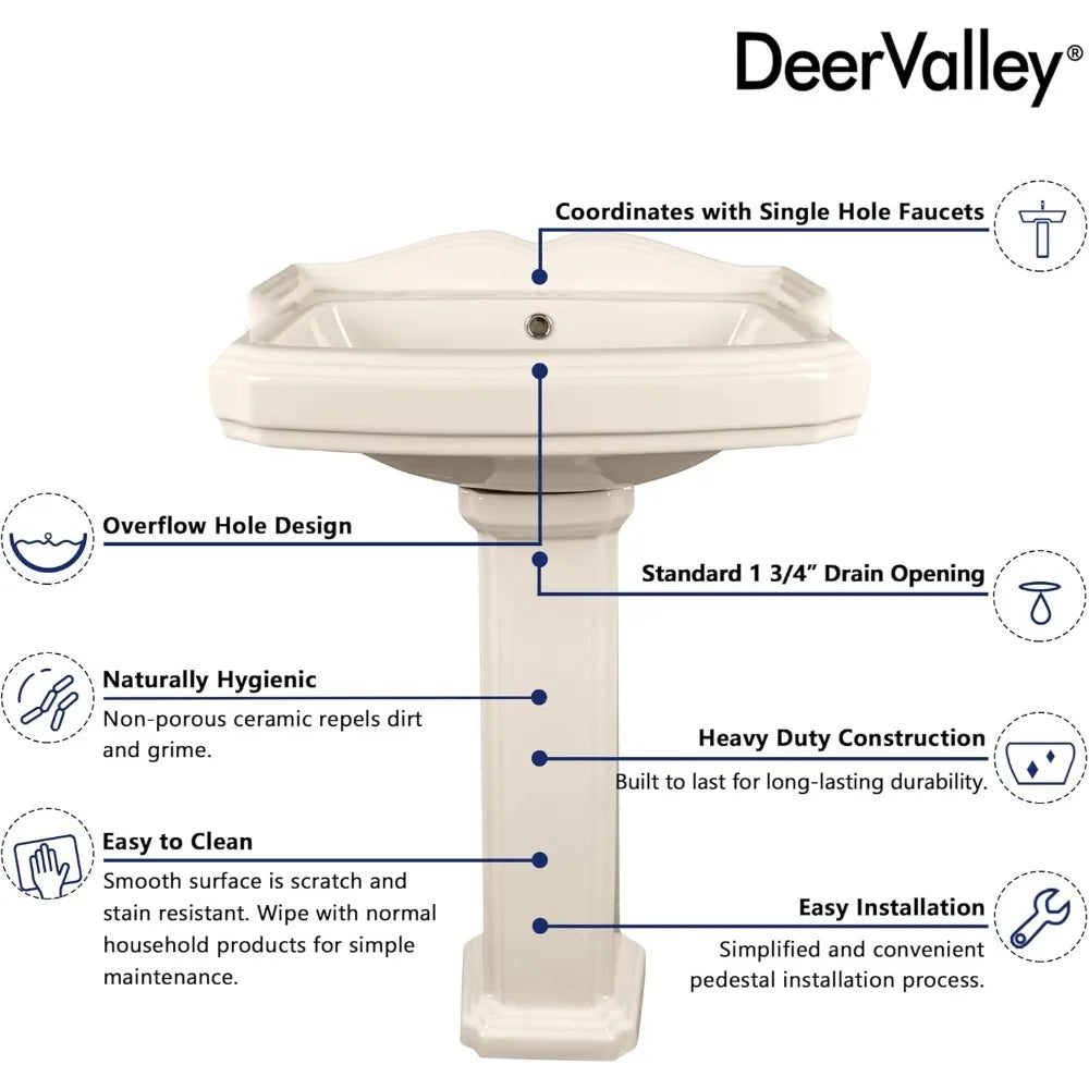 DeerValley Ceramic Pedestal Sink Combo For Bathroom Overflow