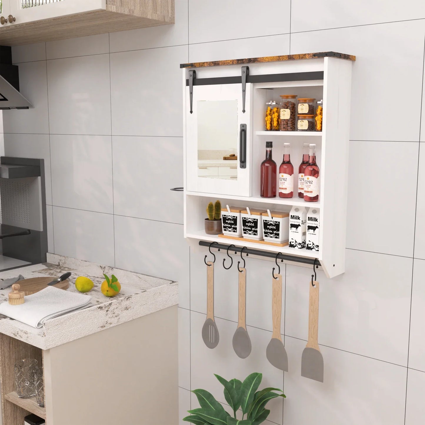 Cabinet Wall Mirror Cabinet With Adjustable Shelf And Hooks