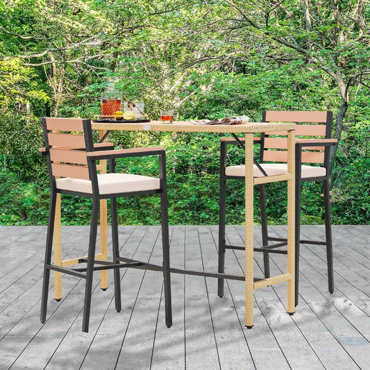 Patio Bar Table Set 3 Piece Wicker Garden Bistro Furniture