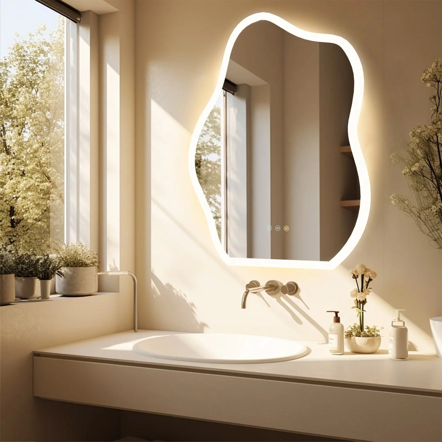 Feature LED Bathroom Mirror Backlit Dimmable Defogging