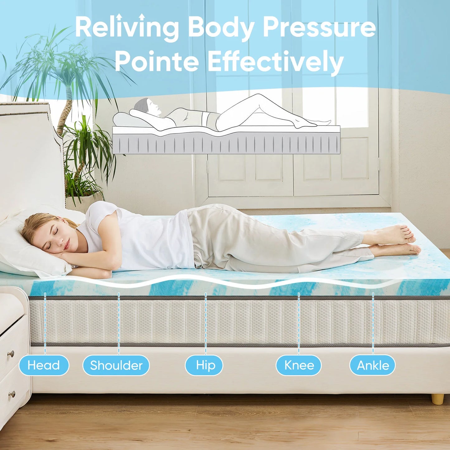 JHK Gel Memory Foam Mattress Topper Cooling Soft Breathable