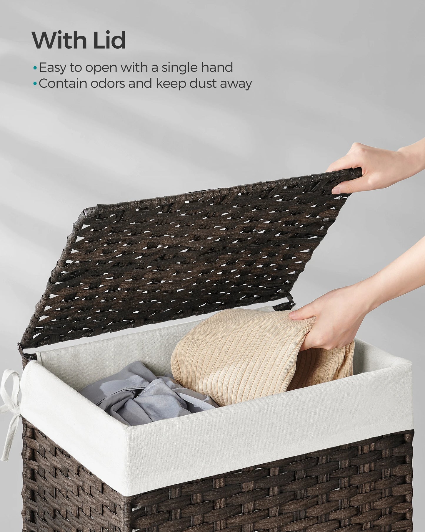Songmics Laundry Hamper With Lid Synthetic Rattan Basket