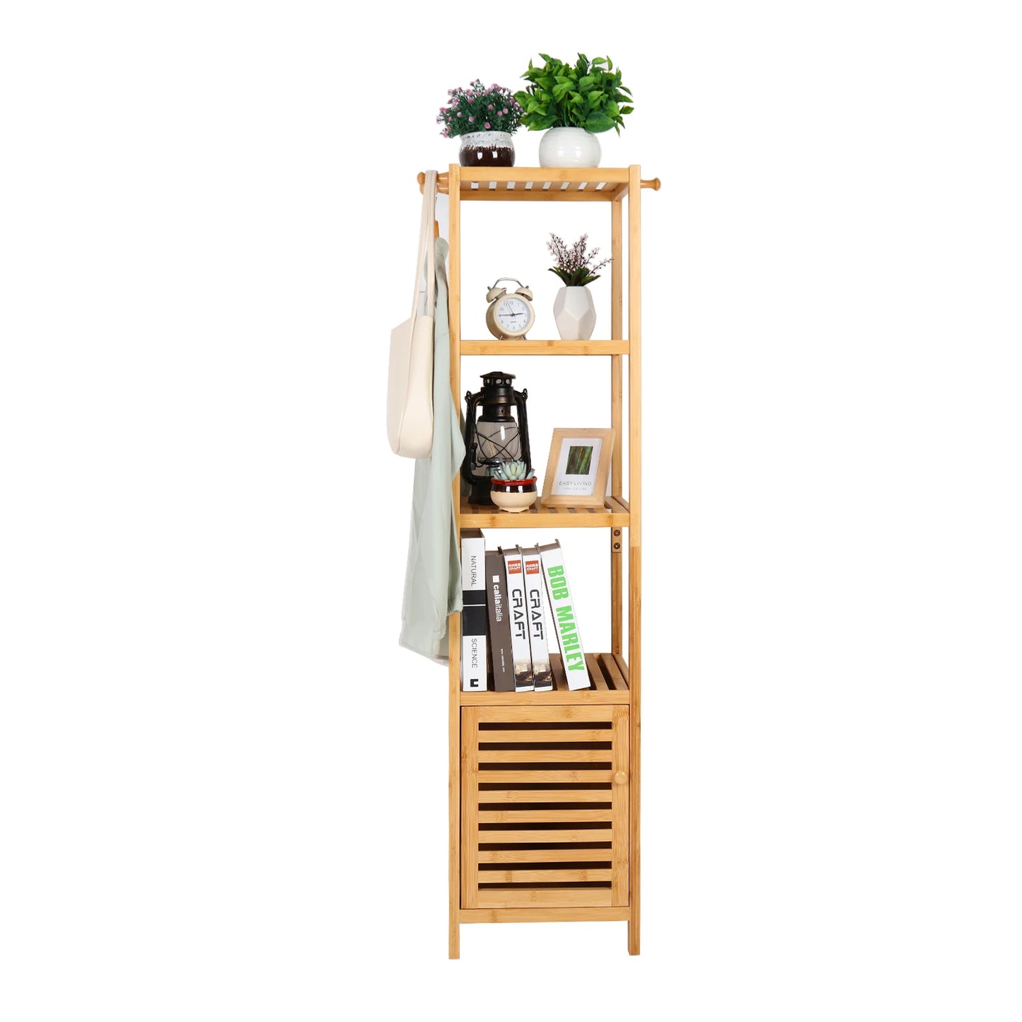 Freestanding Bamboo Bathroom Corner Rack For Slim Storage