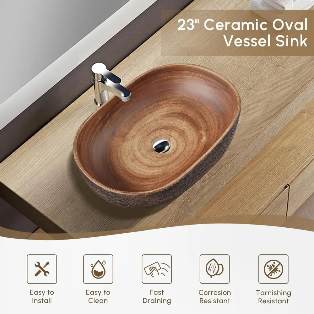 Oval Ceramic Vessel Sink Bathroom Vanity Basin Retro Style
