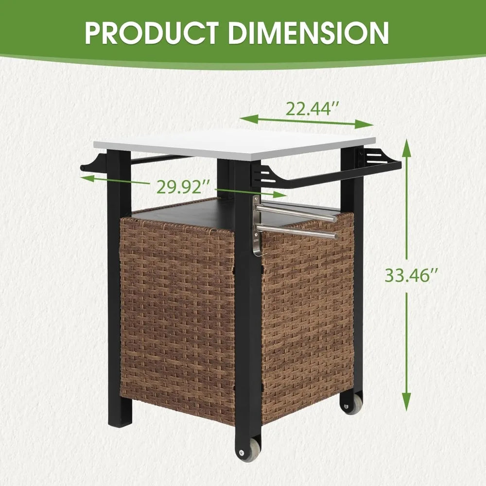 RBXCH Outdoor Kitchen Island Cart Wicker Grill Prep Station