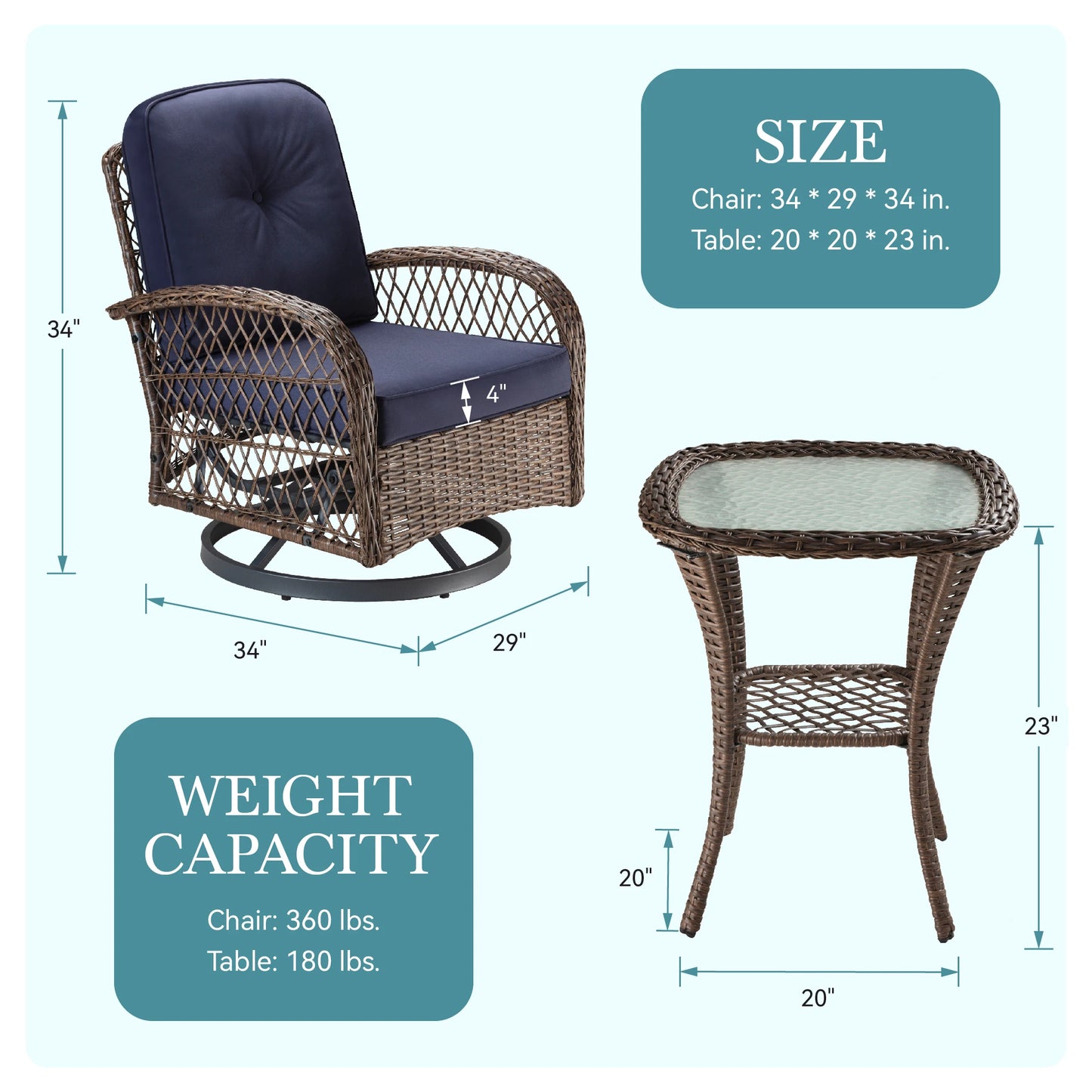 HOOMIC 3 Piece Patio Furniture Set Outdoor Rocking Chairs