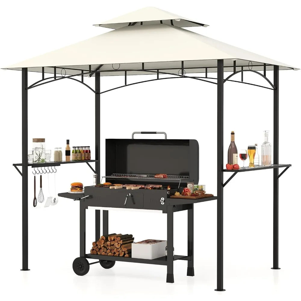Outdoor Grill Gazebo With 2 Tier Shelves And 7 Hooks