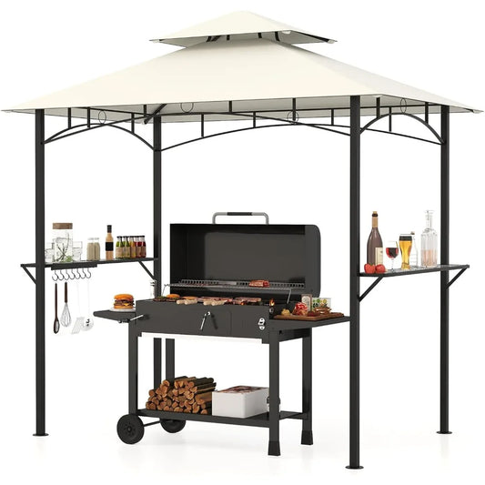Outdoor Grill Gazebo With 2 Tier Shelves And 7 Hooks