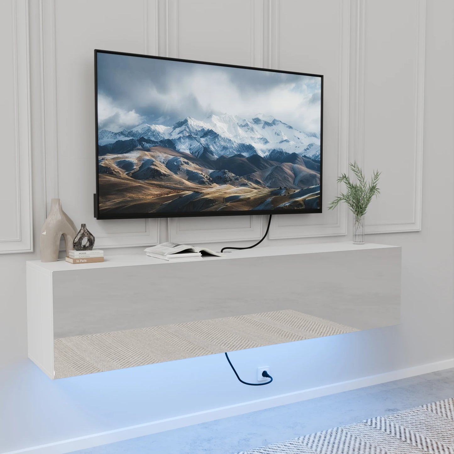 Floating Wall Mounted TV Stand With LED Lighting White