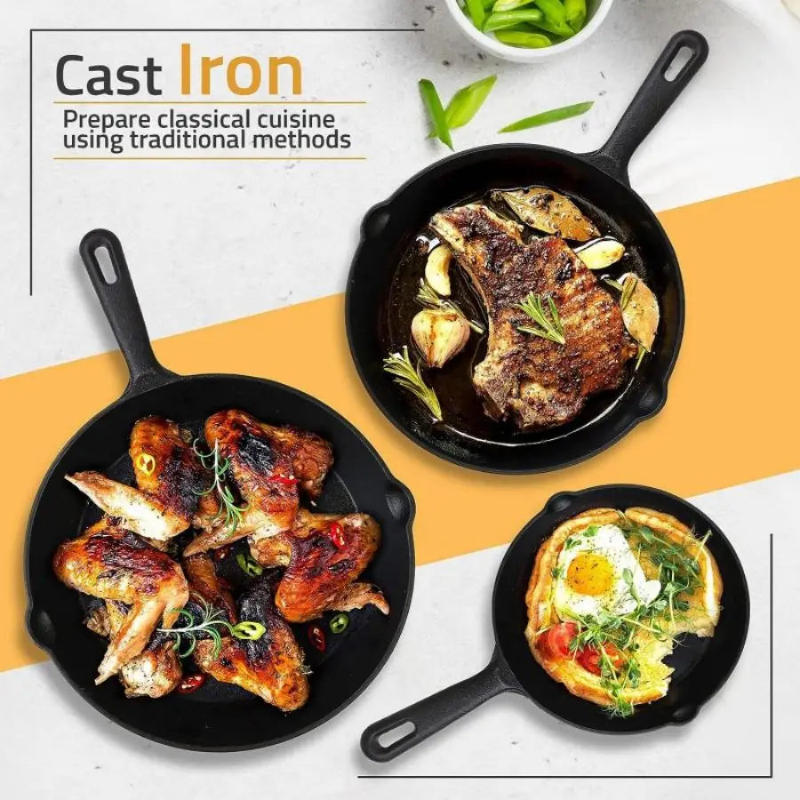 Hign-concerned Cast Iron Skillet Set Without Coating 3 4Pcs