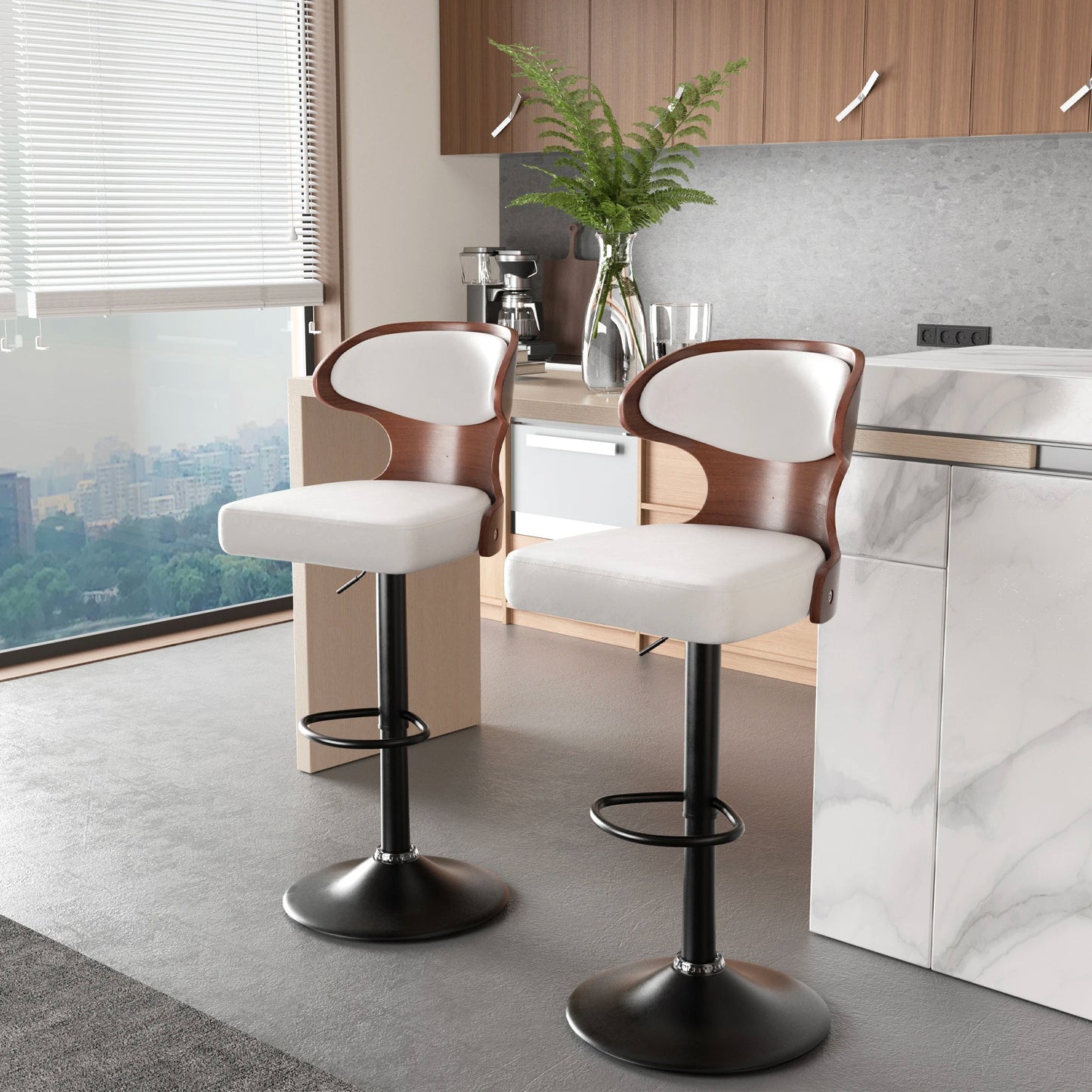 Nalupatio Bar Stool Set Rotating Backrest PU Leather