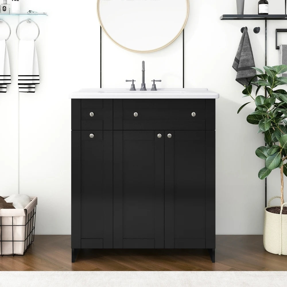 LWOH Bathroom Vanity With Ceramic Sink Cabinet Storage