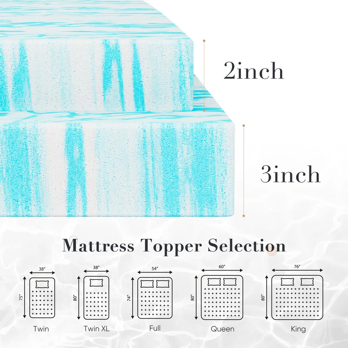 JHK Gel Memory Foam Mattress Topper Cooling Soft Breathable