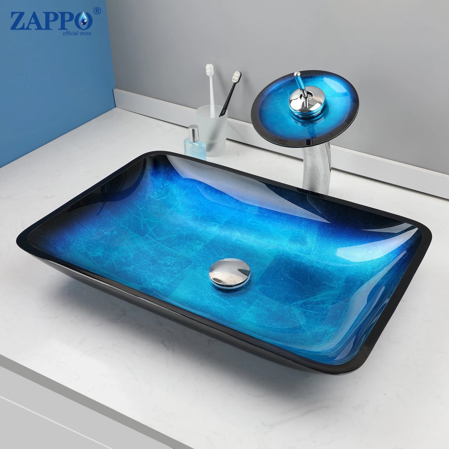 Torayvino Glass Bathroom Vessel Sink With Waterfall Faucet