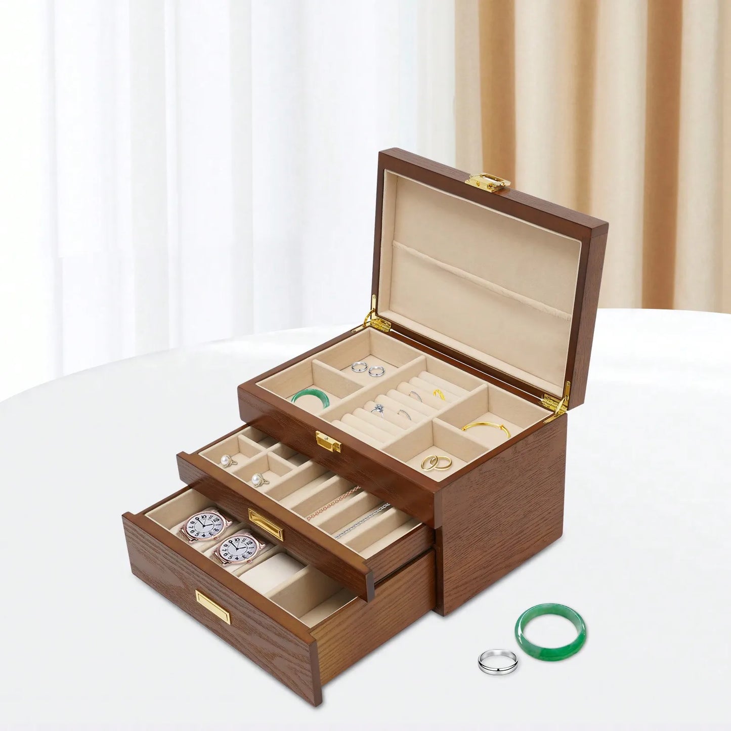 Sichuan Wood Jewelry Display Case and Watch Organizer