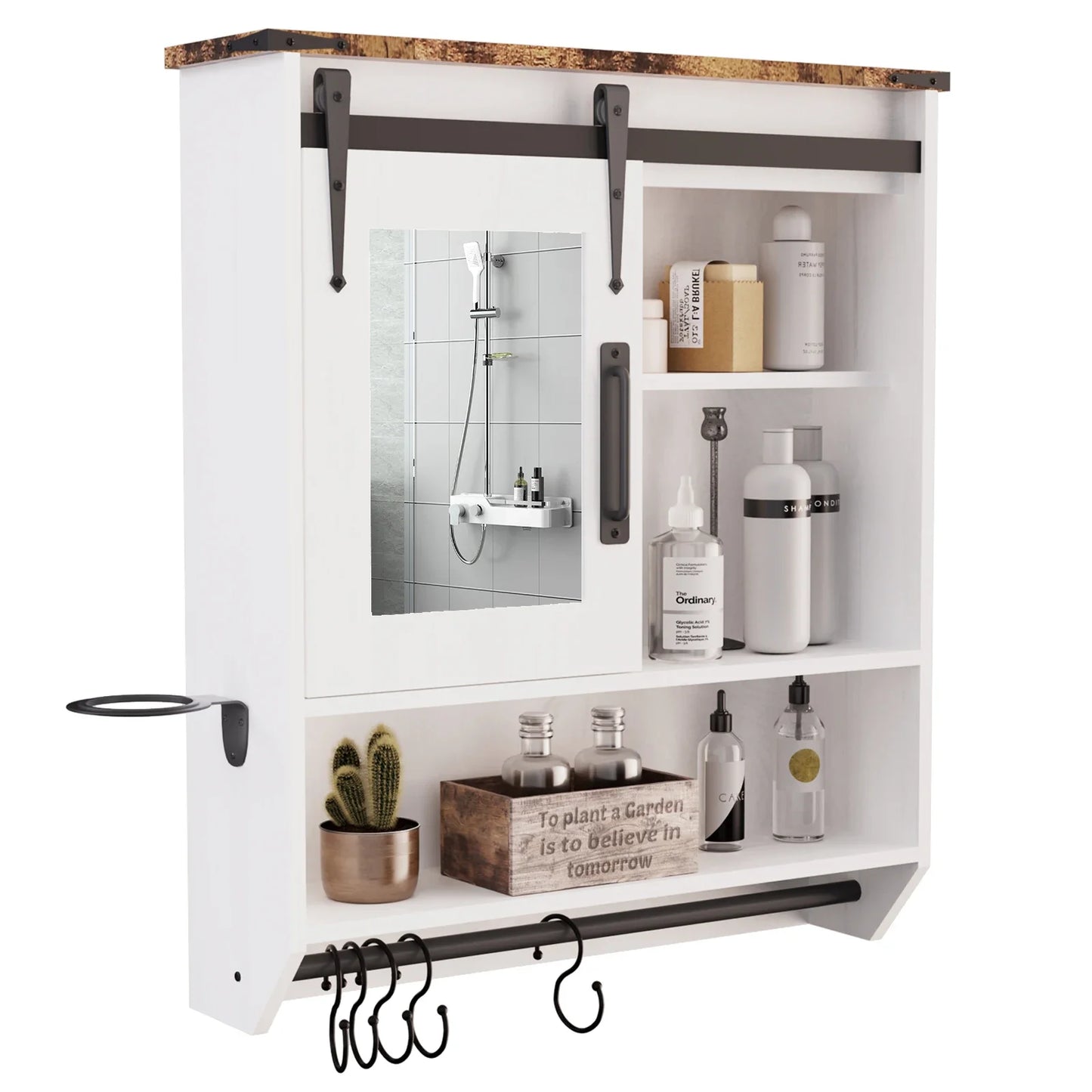 Cabinet Wall Mirror Cabinet With Adjustable Shelf And Hooks