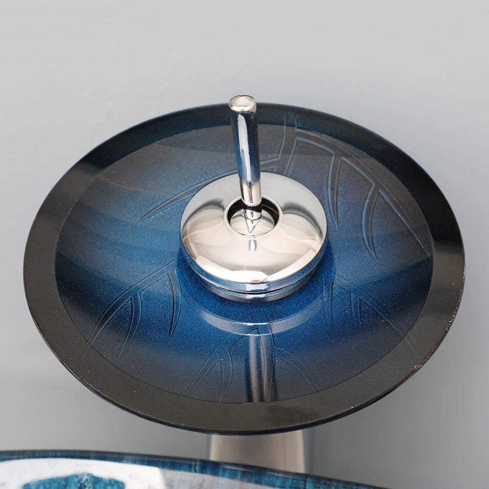 Torayvino Glass Vessel Sink With Waterfall Faucet Mixer