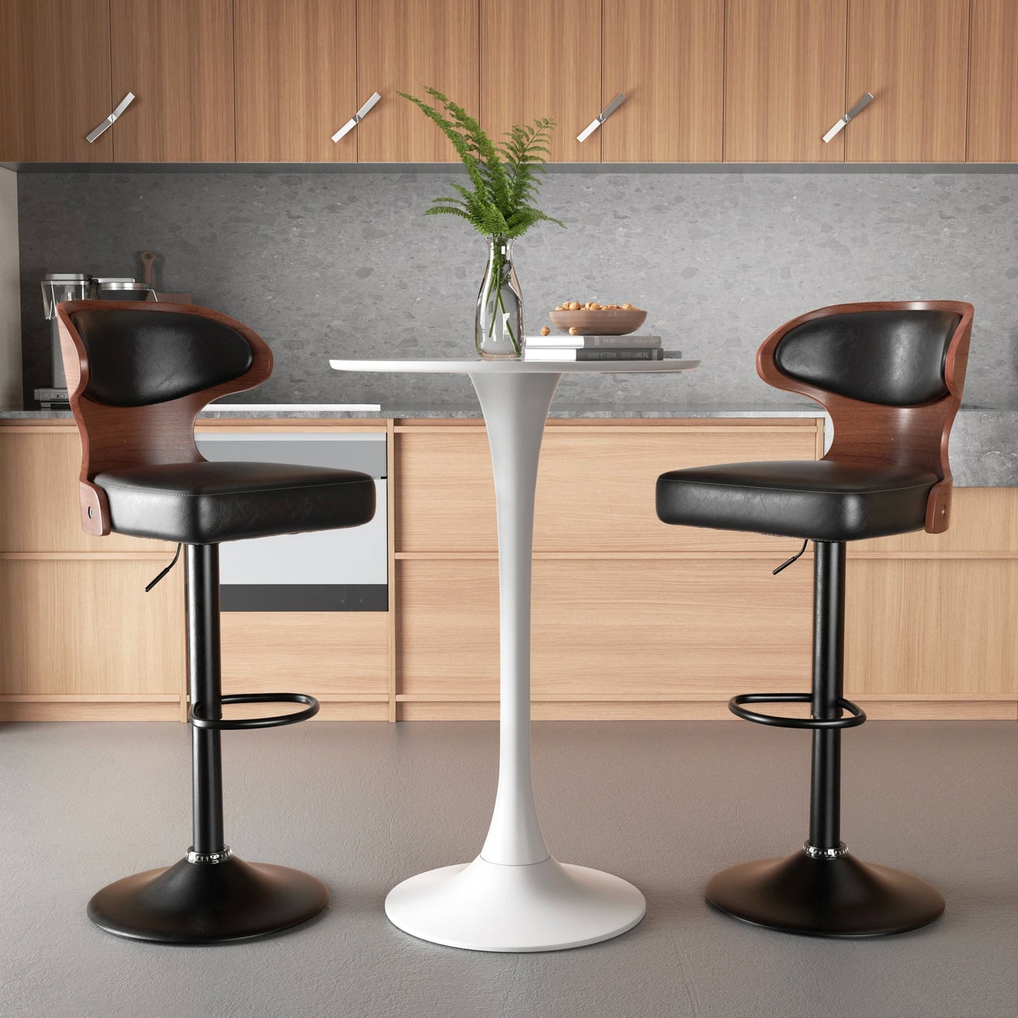 Nalupatio Bar Stool Set Rotating Backrest PU Leather
