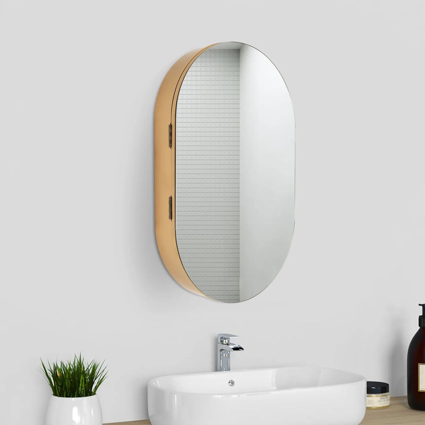 3-Tier Wall Mounted Mirror Cabinet Oval Cabinet Bathroom Mirror for Storage
