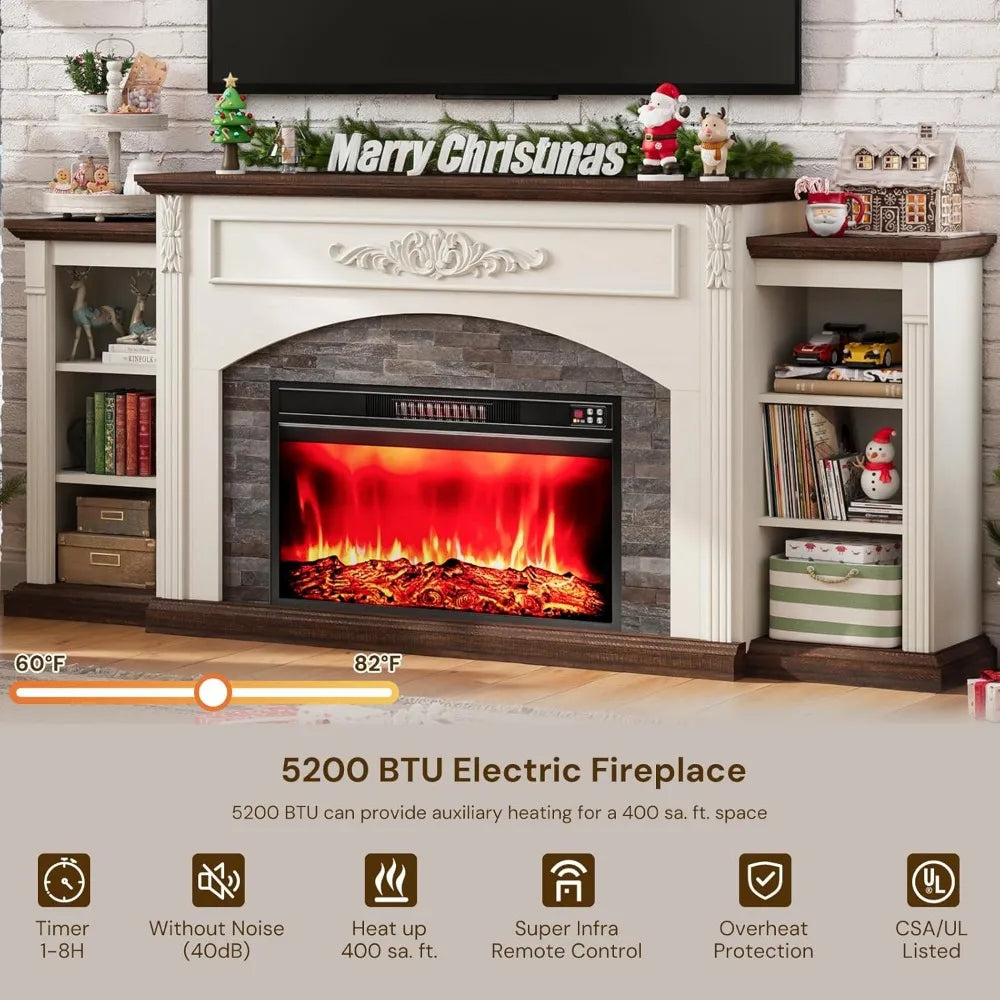 Electric Fireplace With Mantel TV Stand Modern Center